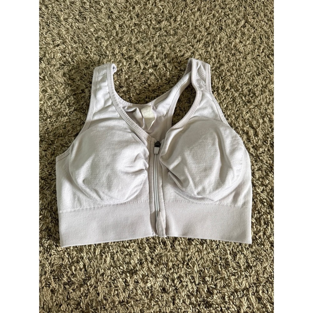 90 Degree Women's Light Gray Front Zip Sports Bra Size Medium